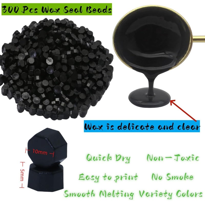 Atopbb 300 Pcs Wax Seal Beads, Sealing Wax Beads, Refilling Octagon Wax Sealing Beads for Wax Stamp Sealing, Perfect for Wedding Invitations, Christmas Cards, Envelopes, Letter Sealing (Black) - Image 3